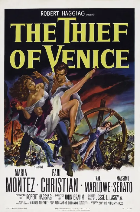 Framed Print : THE THIEF OF VENICE, (aka IL LARDO DI VENEZIA), US poster, from left: Maria Montez, Paul Christian, (aka Paul Hubschmid), 1950 Framed Print : THE THIEF OF VENICE, (aka IL LARDO DI VENEZIA), US poster, from left: Maria Montez, Paul Christian, (aka Paul Hubschmid), 1950