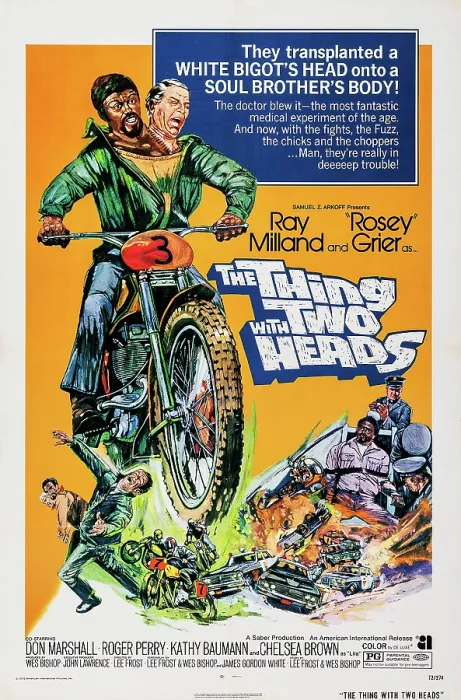 Framed Print : THE THING WITH TWO HEADS, US poster art, top from left: Rosey Grier, Ray Milland, 1972