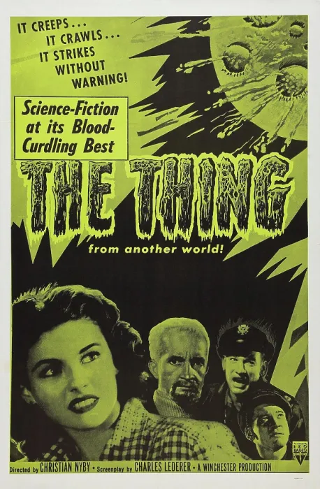 Framed Print : THE THING FROM ANOTHER WORLD, (aka THE THING), US poster art, from left: Margaret Sheridan, Robert Cornthwaite, Kenneth Tobey, 1951