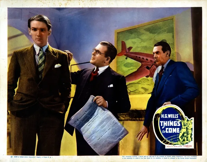 Framed Print : THINGS TO COME, from left, Derrick De Marney, Edward Chapman, Raymond Massey, 1936