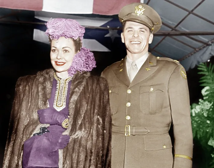 Framed Print : THIRTY SECONDS OVER TOKYO, from left: Jane Wyman attends movie premiere with husband Ronald Reagan, 1944