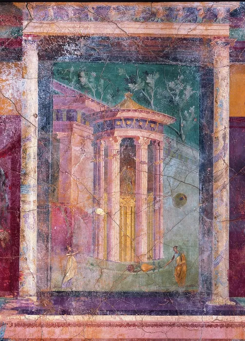Framed Print : Tholos, by unknown artist, 40-30, 1st Century B.C. ripped fresco, 210 x 294 cm - Italy, Campania, Naples, National Archaeological Museum, Room LXIX, inv. 8594. Detail