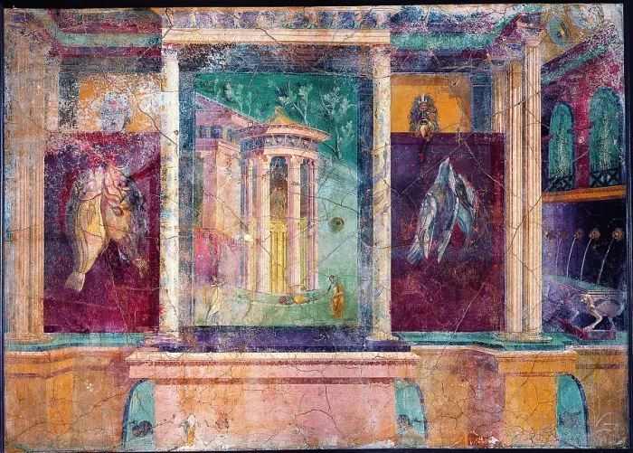 Framed Print : Tholos, by unknown artist, 40-30, 1st Century B.C. ripped fresco, 210 x 294 cm - Italy, Campania, Naples, National Archaeological Museum, Room LXIX, inv. 8594