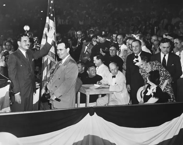 Framed Print : Thomas Dewey, waving before the Republican National Convention in the Chicago Stadium. He would lose the 1948 Presidential election to Harry Truman. June 28, 1948