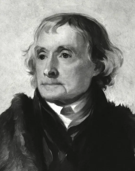 Framed Print : Thomas Jefferson in 1856 posthumous portrait by Thomas Sully, after a work made around 1821 when Jefferson was 73 years old