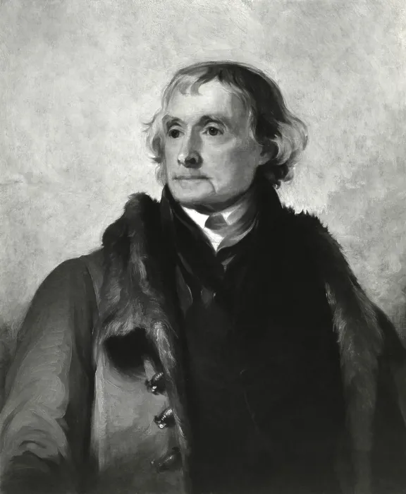 Framed Print : Thomas Jefferson in 1856 posthumous portrait by Thomas Sully, after a work made around 1821 when Jefferson was 73 years old (BSLOC_2019_6_142)