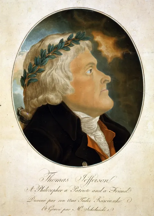 Framed Print : Thomas Jefferson, color aquatint afte a 1799 painting by Tadeusz Kosciuszko