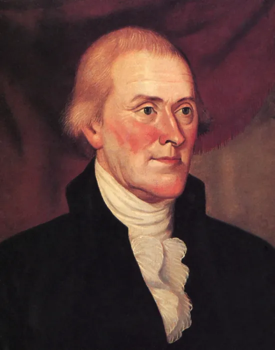 Framed Print : Thomas Jefferson in a November 1799 portrait by Charles Peale Polks, a nephew of Charles Willson Peale. The artists realistic linear style emphasizes Jeffersons sharp features