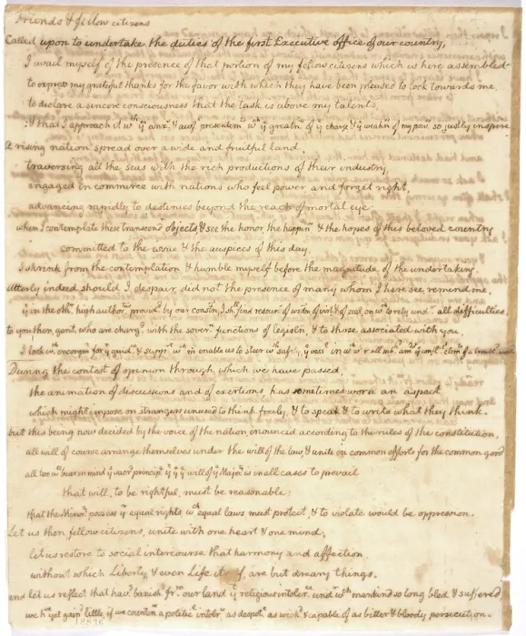 Framed Print : Thomas Jefferson's 1743-1826 first inaugural address of March 4 1801 written in his own hand Framed Print : Thomas Jefferson's 1743-1826 first inaugural address of March 4 1801 written in his own hand