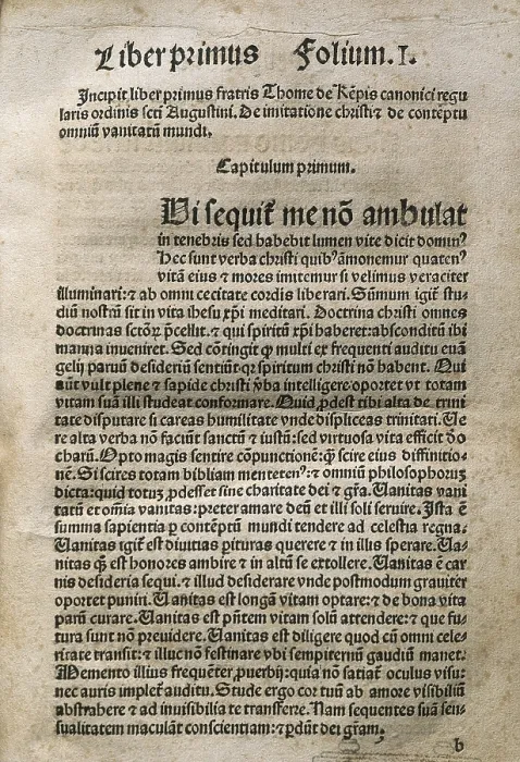 Framed Print : Thomas A Kempis, Thomas Hemerken (1380-1471). German clergyman and mystic poet. De Imitatione Christi' (Leyden, 1489). AISA / Everett Collection**US SALES ONLY**