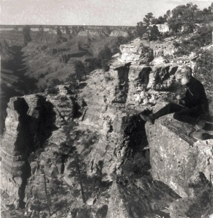 Framed Print : Thomas Moran, American landscape painter sketching at Bright Angel Cove, Grand Canyon of Arizona. 1903