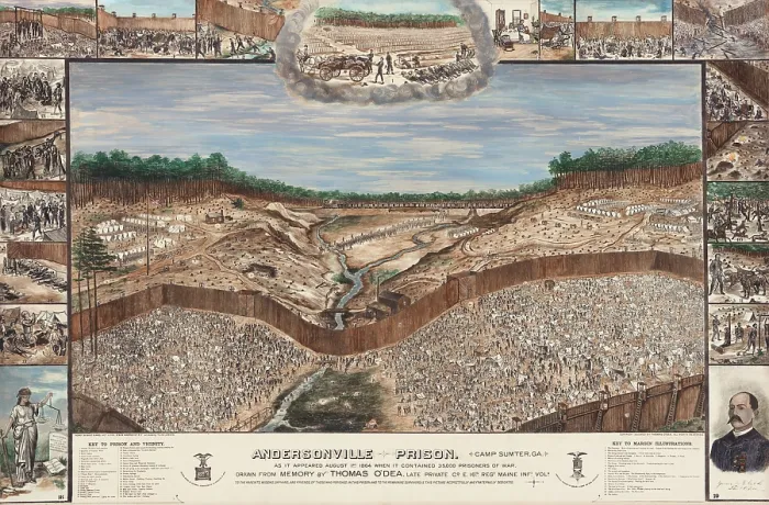 Framed Print : Thomas O'Dea's drawing of the Andersonville Prison was created from memory in 1884
