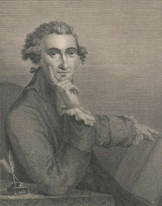 Framed Print : Thomas Paine, English-born American political philosopher, holding open book. Engraving after painting by Charles Willson Peale, c. 1775
