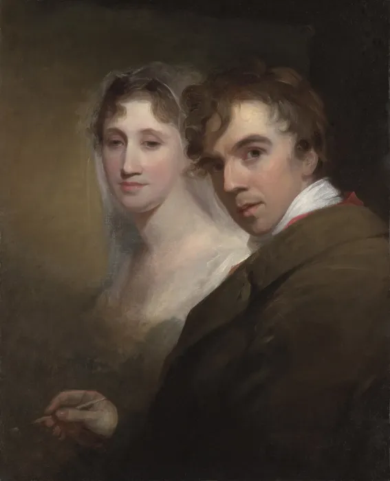 Framed Print : Thomas Sully in a self-portrait of 1821, at work with a paintbrush in his hand. This work was painted for the broker, Henry Robinson, of Baltimore (BSLOC_2019_7_165)