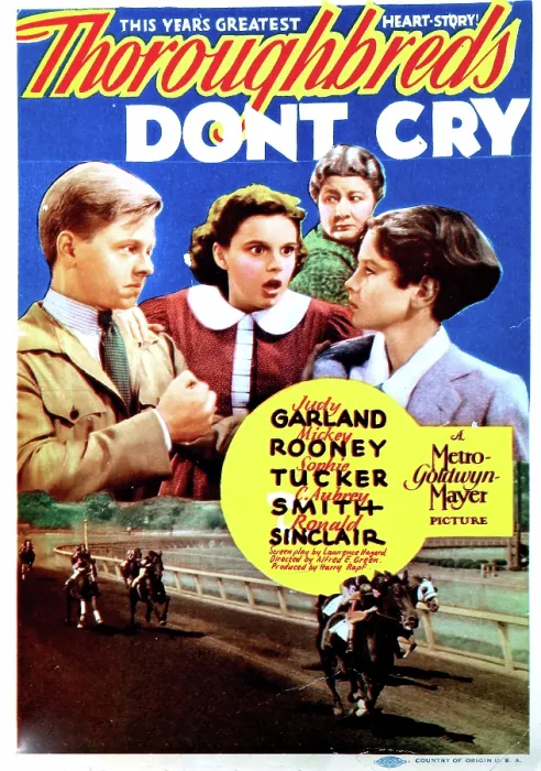 Framed Print : THOROUGHBREDS DON'T CRY, US poster, from left: Mickey Rooney, Judy Garland, Sophie Tucker, Ronald Sinclair, midget window card, 1937