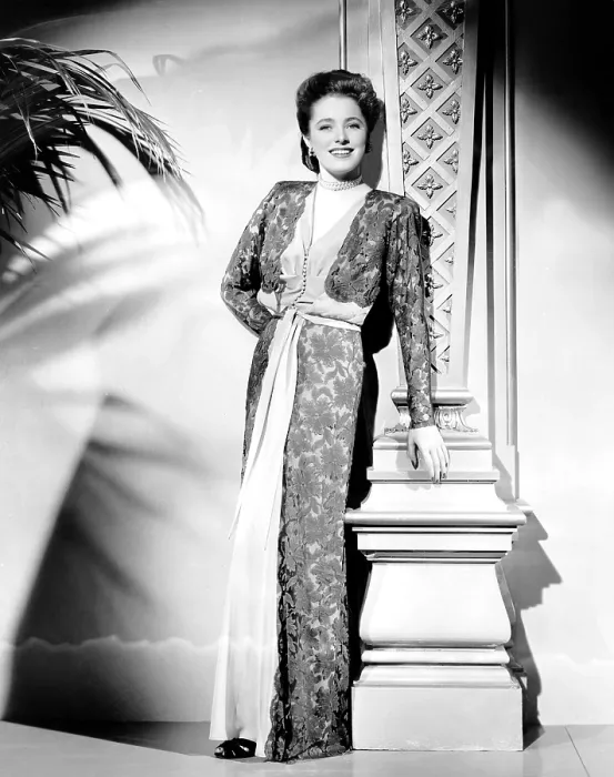 Framed Print : THE VERY THOUGHT OF YOU, Eleanor Parker, in a brown lace and dove-gray chiffon dinner dress from I. Magnin's, 1944