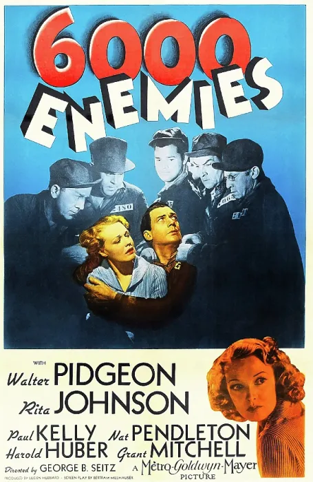 Framed Print : SIX THOUSAND ENEMIES, (aka 6, 000 ENEMIES), US poster art, top middle: Tom Neal; center from left: Rita Johnson, Walter Pidgeon; bottom right: Rita Johnson, 1939