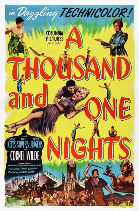 Framed Print : A THOUSAND AND ONE NIGHTS, US poster, center: Cornel Wilde, Adele Jergens, top right: Phil Silvers, 1945
