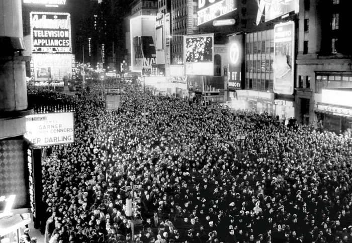 Framed Print : Thousands of people crowd Times Square awaiting the New Year, New York City, January 1, 1964. Courtesy: CSU Archives / Everett Collection