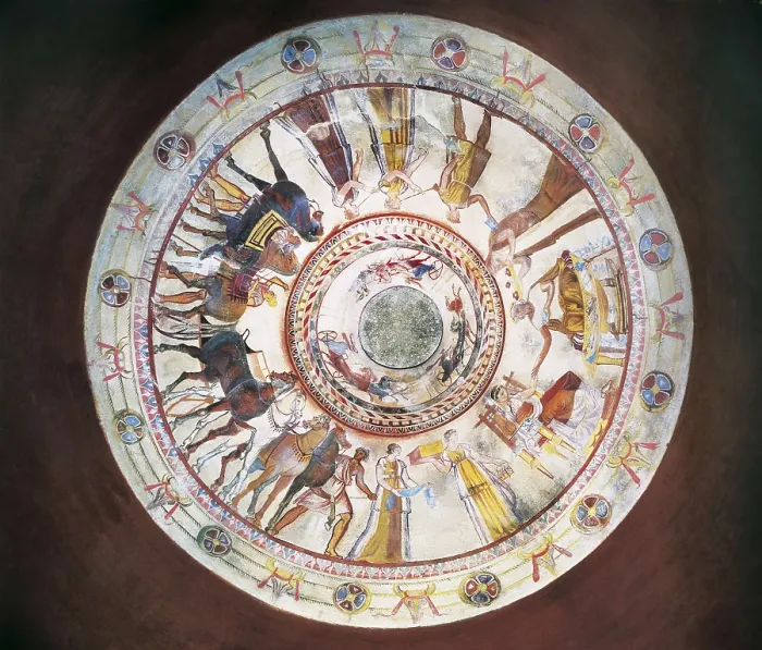 Framed Print : Thracian Tomb of Kazanlak. 310 -299 BC. BULGARIA. Kazanlak. Thracian Tomb of Kazanlak. Cupola from the burial chamber. Thracian art. Fresco Framed Print : Thracian Tomb of Kazanlak. 310 -299 BC. BULGARIA. Kazanlak. Thracian Tomb of Kazanlak. Cupola from the burial chamber. Thracian art. Fresco