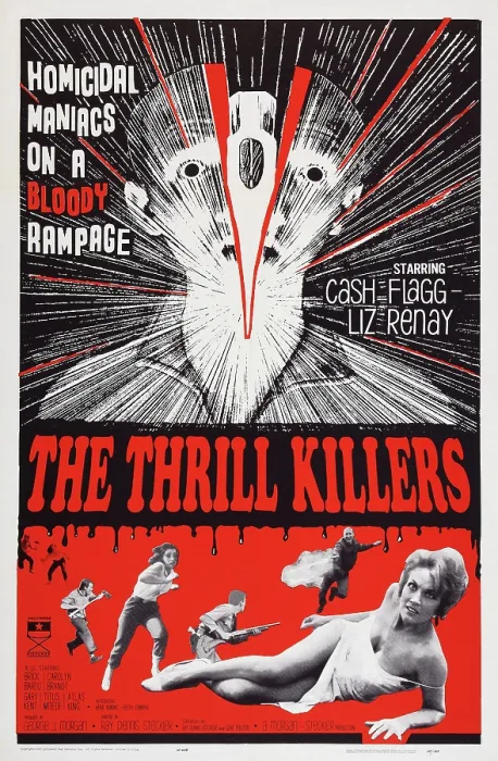 Framed Print : THE THRILL KILLERS, (aka THE MANIACS ARE LOOSE), US poster art, Ray Dennis Steckler (aka Cash Flagg, top, and bottom left), Liz Renay (bottom), 1964