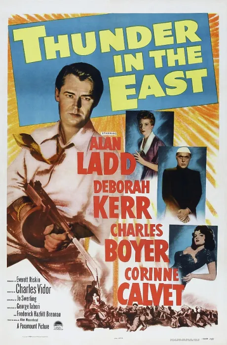 Framed Print : THUNDER IN THE EAST, US poster art, from top left: Alan Ladd, Deborah Kerr, Charles Boyer, Corinne Calvet, 1952