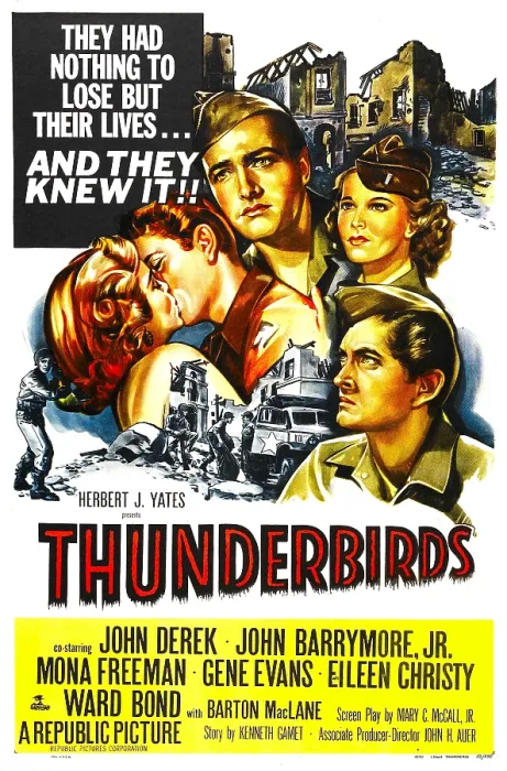 Framed Print : THUNDERBIRDS, l-r: Mona Freeman, John Drew Barrymore, John Derek, Mona Freeman, on poster art, 1952 Framed Print : THUNDERBIRDS, l-r: Mona Freeman, John Drew Barrymore, John Derek, Mona Freeman, on poster art, 1952
