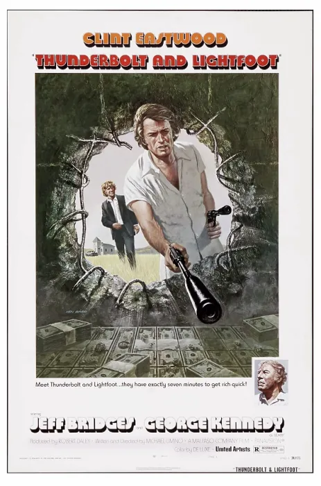 Framed Print : THUNDERBOLT AND LIGHTFOOT, US poster art, from back left: Jeff Bridges, Clint Eastwood, 1974 Framed Print : THUNDERBOLT AND LIGHTFOOT, US poster art, from back left: Jeff Bridges, Clint Eastwood, 1974