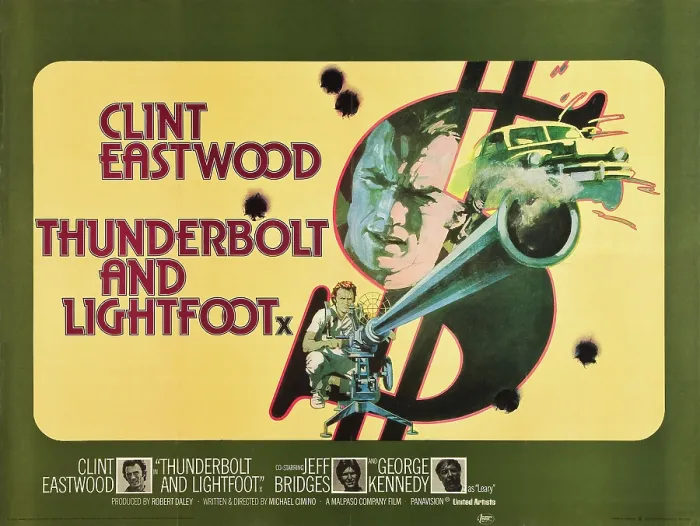 Framed Print : THUNDERBOLT AND LIGHTFOOT, top: Clint Eastwood, bottom l-r: Clint Eastwood, Jeff Bridges, George Kennedy on UK poster art, 1974