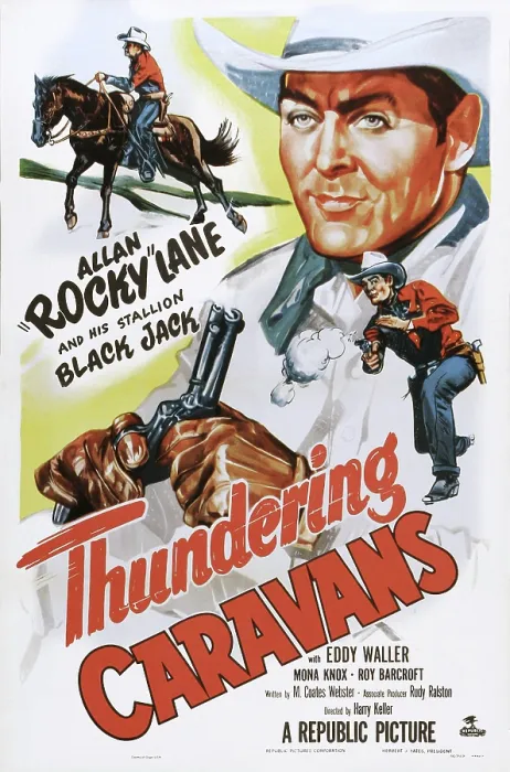 Framed Print : THUNDERING CARAVANS, US poster art, Allan Lane and Black Jack the Horse, 1952 Framed Print : THUNDERING CARAVANS, US poster art, Allan Lane and Black Jack the Horse, 1952