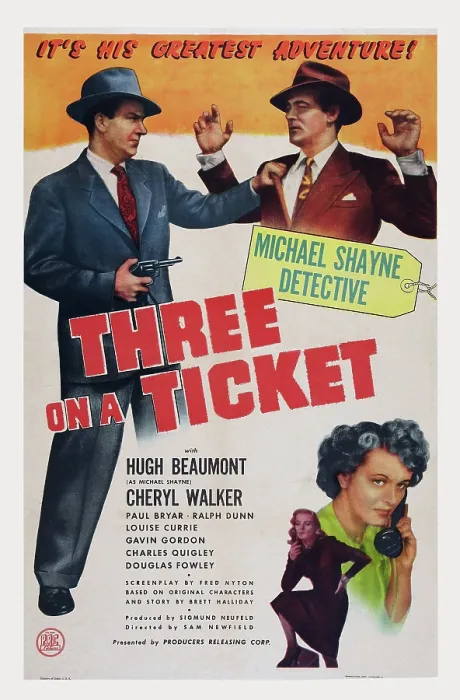 Framed Print : THREE ON A TICKET, US poster art, left: Hugh Beaumont; bottom from left: Louise Currie, Cheryl Walker, 1947 Framed Print : THREE ON A TICKET, US poster art, left: Hugh Beaumont; bottom from left: Louise Currie, Cheryl Walker, 1947
