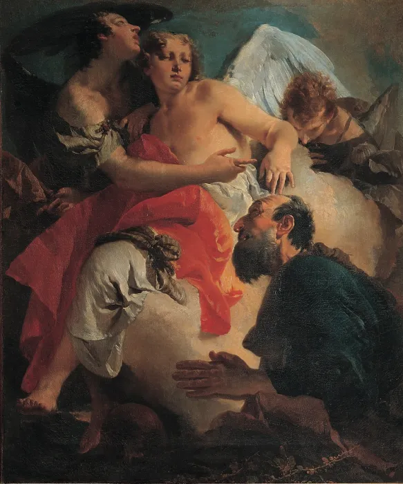 Framed Print : Tiepolo Giambattista, Abraham Praying before the Three Angels, 1731 - 1732, 18th Century, oil on canvas, Italy, Veneto, Venice, Scuola Grande di San Rocco