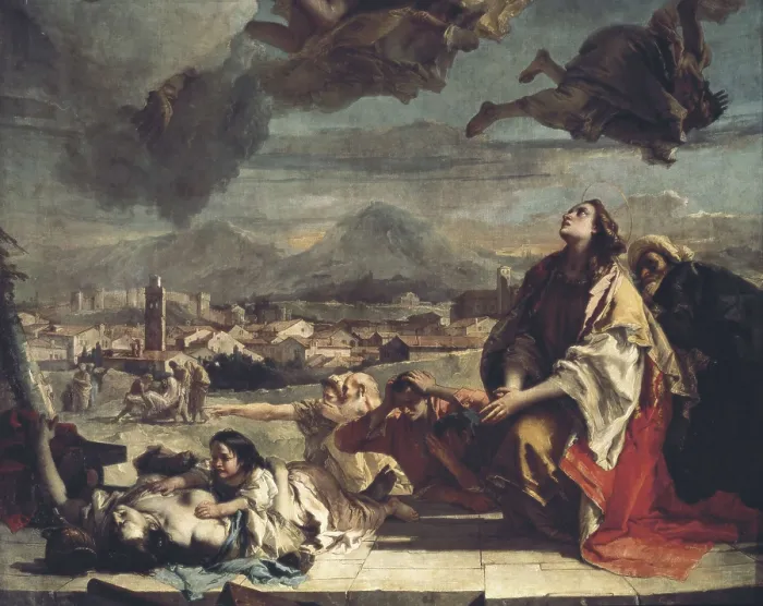 Framed Print : TIEPOLO, Giovanni Battista (1696-1770). Saint Thecla Liberating Este from the Plague. 1758 - 1759. ITALY. Vicenza. Villa Valmarana. Baroque art. Oil on canvas