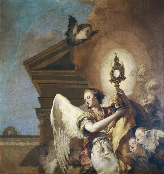 Framed Print : TIEPOLO, Giovanni Battista (1696-1770). Angel bearer of the Eucharist. 1769. Detail. Two parts from this work are conservated. Baroque art. Oil on canvas. SPAIN. Madrid Framed Print : TIEPOLO, Giovanni Battista (1696-1770). Angel bearer of the Eucharist. 1769. Detail. Two parts from this work are conservated. Baroque art. Oil on canvas. SPAIN. Madrid