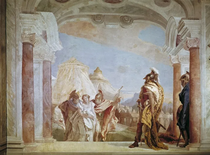 Framed Print : TIEPOLO, Giovanni Battista (1696-1770). Eurybates and Talthybius Leading Briseis to Agamemnon. 1757. ITALY. Vicenza. Villa Valmarana. Baroque art. Fresco Framed Print : TIEPOLO, Giovanni Battista (1696-1770). Eurybates and Talthybius Leading Briseis to Agamemnon. 1757. ITALY. Vicenza. Villa Valmarana. Baroque art. Fresco