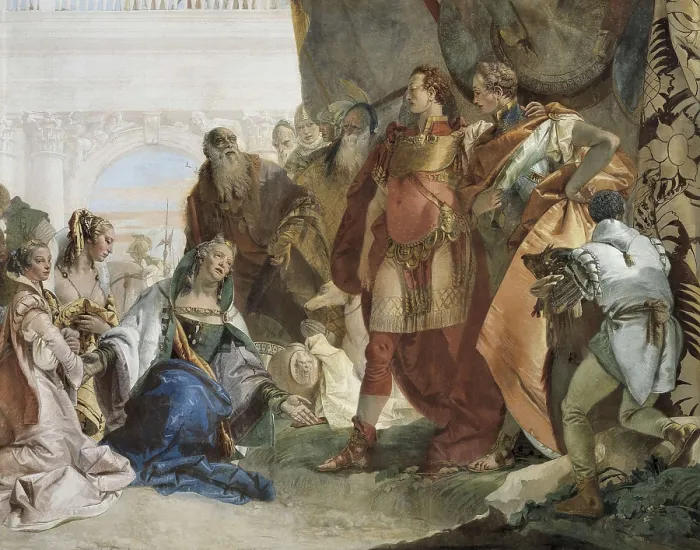 Framed Print : TIEPOLO, Giovanni Battista (1696-1770). The Continence of Alexander the Great. 1743. Central detail with Alexander the Grat before Darius III's family. Baroque art. Fresco