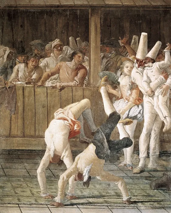 Framed Print : TIEPOLOGiovanni Domenico (1727-1804). Pulcinella and the Tumblers. 1797. Fresco gone on to canvas proceeding from Villa Tiepolo in Zianigo. Rococo. Painting. ITALY. Venice Framed Print : TIEPOLOGiovanni Domenico (1727-1804). Pulcinella and the Tumblers. 1797. Fresco gone on to canvas proceeding from Villa Tiepolo in Zianigo. Rococo. Painting. ITALY. Venice