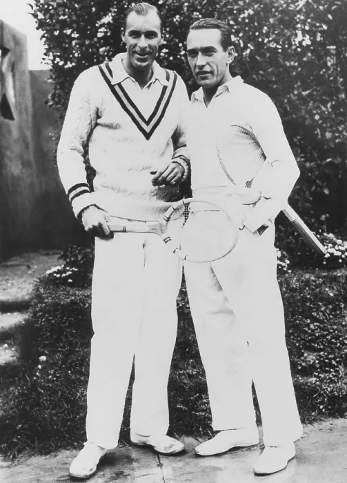 Framed Print : Bill Tilden and Henry Cochet (right) on the courts of the Roland Garros Stadium, Paris. Sept. 22, 1933. The rivals were both practicing for their professional match on Sept Framed Print : Bill Tilden and Henry Cochet (right) on the courts of the Roland Garros Stadium, Paris. Sept. 22, 1933. The rivals were both practicing for their professional match on Sept