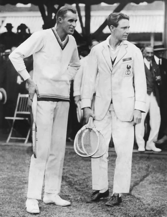 Framed Print : Bill Tilden (right) defeated Jean Borotra of France, in the Davis Cup matches, Sept. 10, 1925