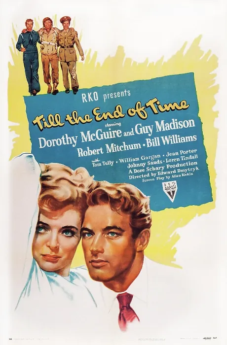 Framed Print : TILL THE END OF TIME, US poster, top from left: Guy Madison, Robert Mitchum, Bill Williams, bottom from left: Dorothy McGuire, Guy Madison, 1946