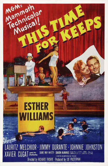 Framed Print : THIS TIME FOR KEEPS, US poster art, top left: Jimmy Durante; top right insert: Esther Williams, Johnnie Johnston, 1947