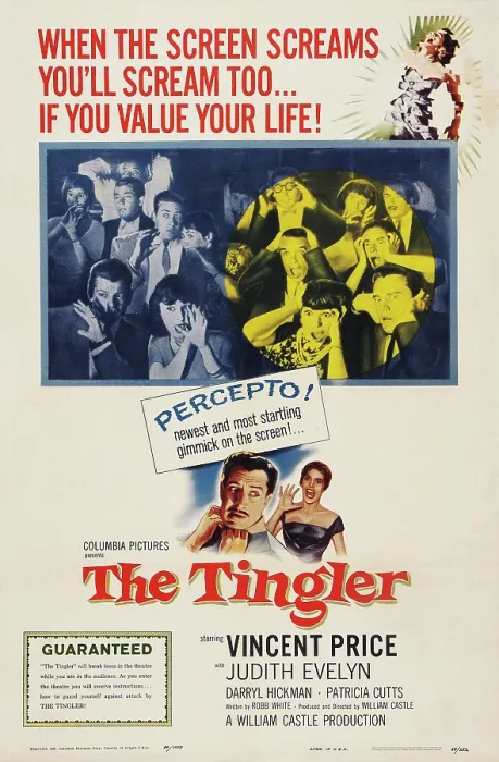 Framed Print : THE TINGLER, US poster art, bottom: Vincent Price, Patricia Cutts, 1959