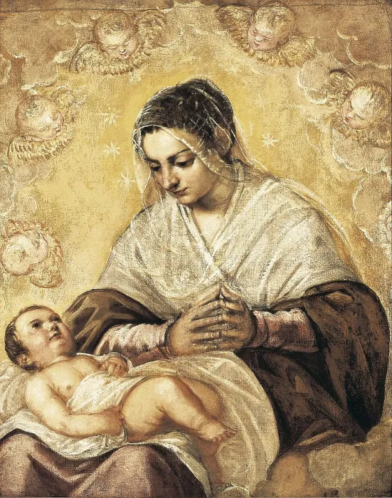 Framed Print : TINTORETTO, Jacopo Robusti, called Il (1518-1594). The Madonna of the Stars. mid. 16th c. Renaissance art. Cinquecento. Venetian school. Oil on canvas. UNITED STATES OF AMERICA