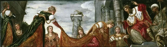 Framed Print : TINTORETTO, Jacopo Robusti, called Il (1518-1594). Esther Before Ahasuerus. 1555. Renaissance art. Cinquecento. Venetian school. Oil on canvas. SPAIN. Madrid. Prado Museum