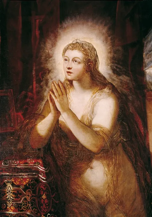 Framed Print : TINTORETTO, Jacopo Robusti, called Il (1518-1594). The Magdalene. 16th c. Detail. Mannerism art. Oil on canvas. SPAIN. San Lorenzo de El Escorial