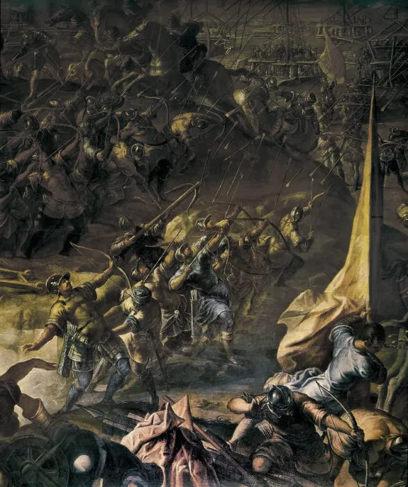 Framed Print : TINTORETTO, Jacopo Robusti, called Il (1518-1594). Battle of Zara. 1582 - 1587. Victory of the Venetians over the Hungarians in the capture of the city in 1346. Central detail Framed Print : TINTORETTO, Jacopo Robusti, called Il (1518-1594). Battle of Zara. 1582 - 1587. Victory of the Venetians over the Hungarians in the capture of the city in 1346. Central detail