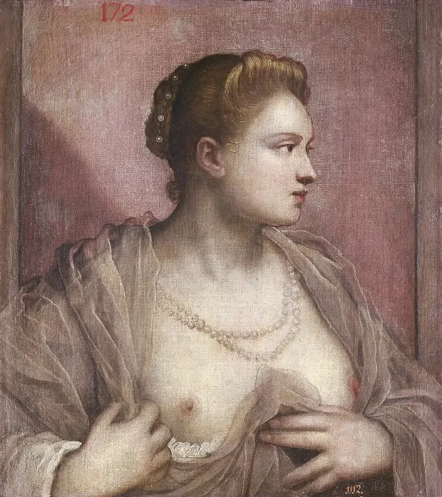 Framed Print : TINTORETTO, Jacopo Robusti, called Il (1518-1594). Portrait of a Woman Revealing her Breasts. 1545. Renaissance art. Cinquecento. Venetian school. Oil on canvas. SPAIN. Madrid Framed Print : TINTORETTO, Jacopo Robusti, called Il (1518-1594). Portrait of a Woman Revealing her Breasts. 1545. Renaissance art. Cinquecento. Venetian school. Oil on canvas. SPAIN. Madrid