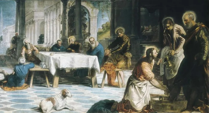 Framed Print : TINTORETTO, Jacopo Robusti, called Il (1518-1594). The Maundy (Christ Washing the Disciples Feet). 1547. Work painted for the church of San Marcuola in Venice