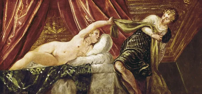 Framed Print : TINTORETTO, Jacopo Robusti, called Il (1518-1594). Joseph and the Wife of Potiphar. 1555. Renaissance art. Cinquecento. Venetian school. Oil on canvas. SPAIN. Madrid