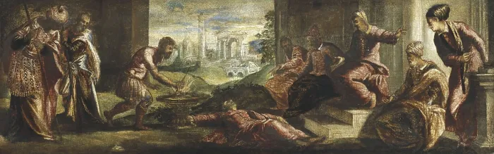 Framed Print : TINTORETTO, Jacopo Robusti, called Il (1518-1594). Mucius Scaevola Before Porsenna. 1550s. Renaissance art. Cinquecento. Venetian school. Oil on canvas. AUSTRIA. Vienna Framed Print : TINTORETTO, Jacopo Robusti, called Il (1518-1594). Mucius Scaevola Before Porsenna. 1550s. Renaissance art. Cinquecento. Venetian school. Oil on canvas. AUSTRIA. Vienna